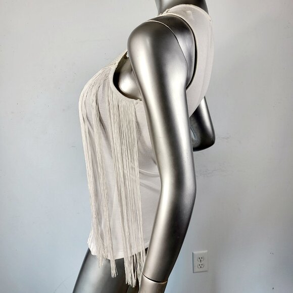 NWT~$60~INC~INTERNATIONAL CONCEPTS~S~WHITE FRINGE SLEEVELESS T-SHIRT TANK TOP - Picture 5 of 16